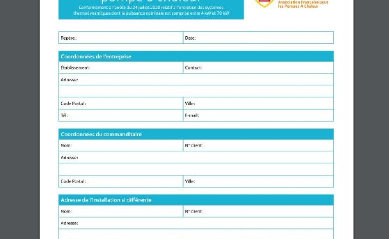 Attestation d'entretien pompe à chaleur