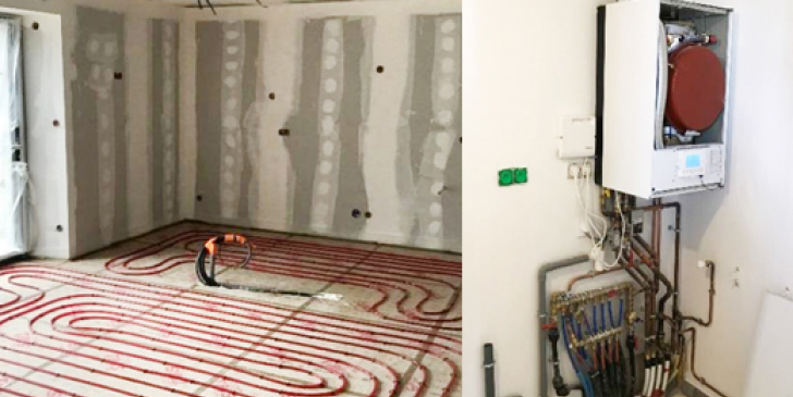 Les propriétaires de cette maison de 150 m2 ont souhaité remplacer l’ancienne chaudière fioul par une chaudière gaz à condensation assurant le chauffage et l’ECS.